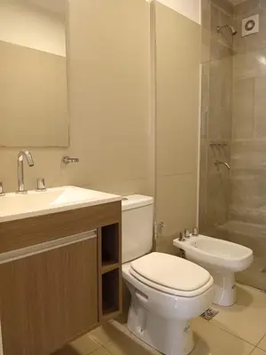 a bathroom with a toilet and a sink and a shower at Departamento centro Carlos Paz in Villa Carlos Paz