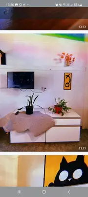 two pictures of a bedroom with a bed with plants at Departamento katzen in Alta Gracia