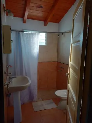 a bathroom with a shower and a sink and a toilet at Elsieland in Tanti