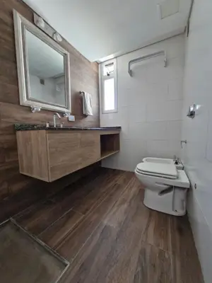a bathroom with a toilet and a sink and a mirror at Brillante departamento in Cordoba