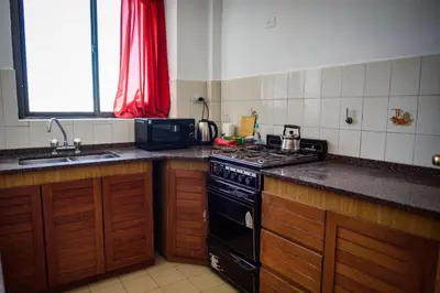 a kitchen with a stove and a sink at Depto centro 2 dorm con cochera in Cordoba