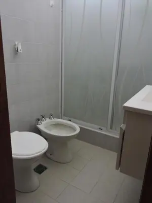 a bathroom with a toilet and a shower at Algarrobo in Almafuerte