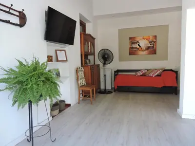 a bedroom with a bed and a tv on a wall at Algarrobo in Almafuerte