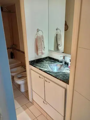 a bathroom with a sink and a toilet at Comfort and Convenience Apartment Near Park in Cordoba