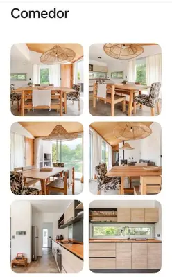 a collage of four pictures of a kitchen and a dining room at Casa con piscina privada y vistas al Cerro Champaquí in San Javier