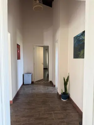 an empty hallway with a plant in a room at Nomad Base en Country Chumamaya in Merlo