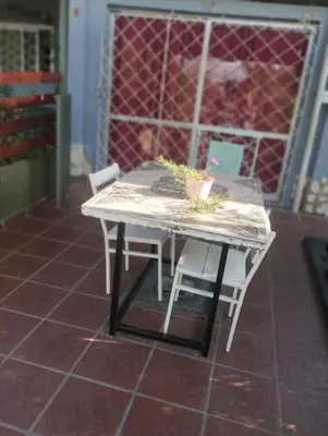 a table with two chairs and a potted plant on it at Doña Nelly 1 in Villa Carlos Paz