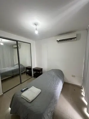 a bedroom with a bed and a mirror in it at Departamento Gral Paz - Felix Frias 334 in Cordoba