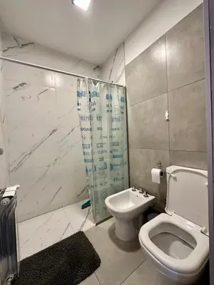 a bathroom with a toilet and a shower at Departamentos Céntricos Exclusivos in Villa Carlos Paz