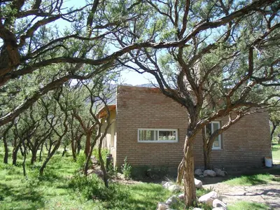 a brick house with trees in front of it at Cabañas 