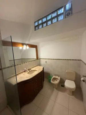 a bathroom with a sink and a toilet at Cabaña kempes Córdoba in Cordoba