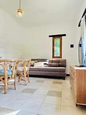 a living room with a couch and a table at La Chascona Suite in Merlo