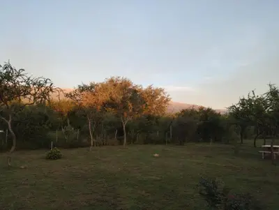 a park with a picnic table in the middle of a field at Arawi Cabaña in Merlo