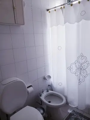 a white bathroom with a toilet and a shower at Departamento en Barrio Centro Av Colon in Cordoba