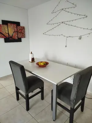 a white table with two chairs and a bowl of fruit on it at Departamento 1 dormitorio in Cordoba
