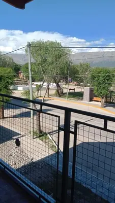 a balcony with a view of a park with a tree at Tierra Mia in Carpintería