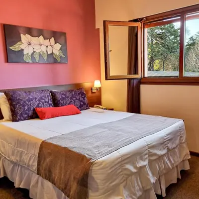 a bedroom with a large bed and a window at Berna Hotel & Spa in Villa General Belgrano