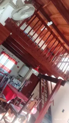 an overhead view of a room with a wooden ceiling at Posada del Arroyo in Las Rabonas