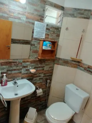 a bathroom with a toilet and a sink at CABAÑA PRIVADA NALÚ 2, Villa Ciudad Parque a 150m Río Los Reartes in Villa Ciudad Parque