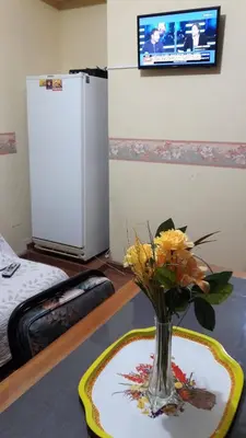 a vase of flowers on a table in a room at Confortable Carlos Paz Céntrico 4 personas Estac Interno in Villa Carlos Paz