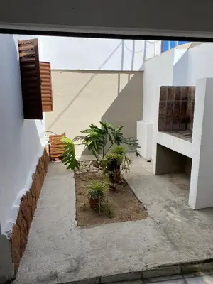 a courtyard with potted plants on the side of a building at La moora in Alta Gracia