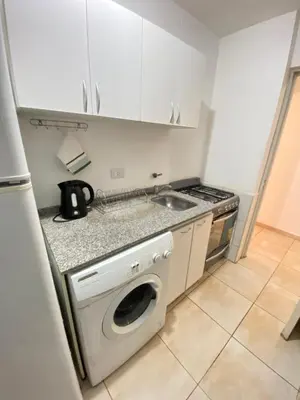 a kitchen with a sink and a washing machine at LitStay Trejo in Cordoba