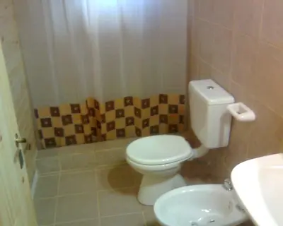 a bathroom with a toilet and a sink at Cabañas Mc Charlie in Santa Rosa de Calamuchita