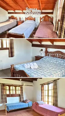 two pictures of two beds in a room at Lomas de Belgrano Oficial cabaña 1 in Villa General Belgrano