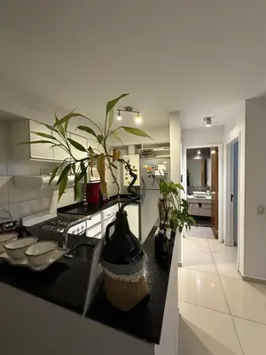 a kitchen with a counter with plants on it at CERRO DE LAS ROSAS Departamento amoblado con pileta climatizada in Cordoba