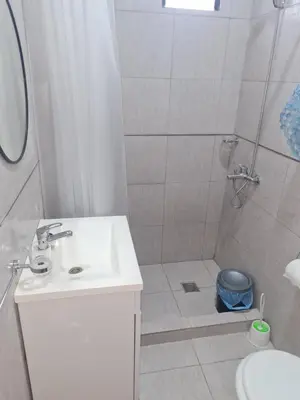 a bathroom with a shower and a sink and a toilet at Dálet in Villa Parque Siquiman