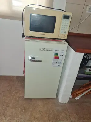 a microwave sitting on top of a refrigerator at Dálet in Villa Parque Siquiman