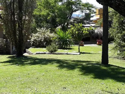 a yard with trees and plants in the grass at Cabañas Pedras Moras in Tanti