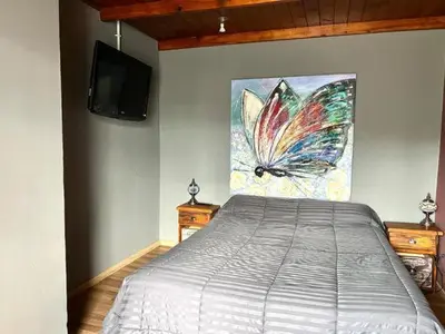 a bedroom with a bed and a painting of a butterfly at Casa alojamiento in Cordoba
