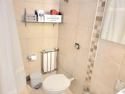 a small bathroom with a toilet and a shower at Crin Blanca in Cordoba