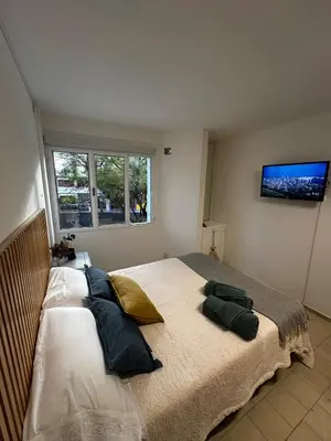 a bedroom with a large bed with pillows on it at Monoambiente en el centro de Córdoba in Cordoba