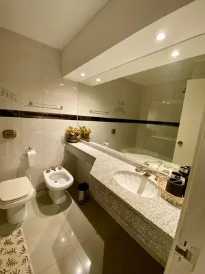 a bathroom with a sink and a toilet and a mirror at Estudio Lino in Cordoba
