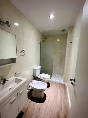 a bathroom with a toilet and a sink and a shower at Miralejos 17 in Villa Carlos Paz