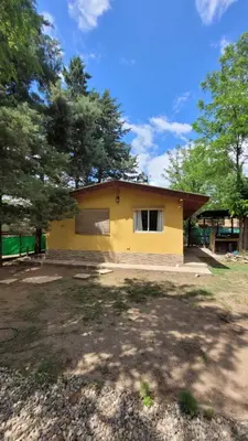 a small yellow house with a tree at Cabaña Hakuna matata in Santa Rosa de Calamuchita
