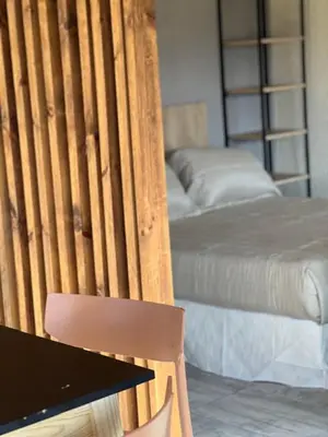 a room with two beds and a chair and a desk at algo con sierras in Villa Yacanto