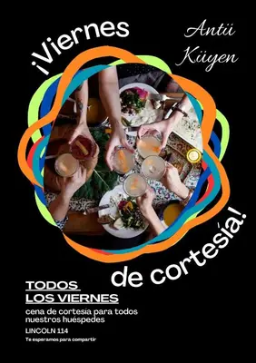 a poster for a restaurant with a picture of people eating at Antu Kuyen Hostel in Villa Carlos Paz