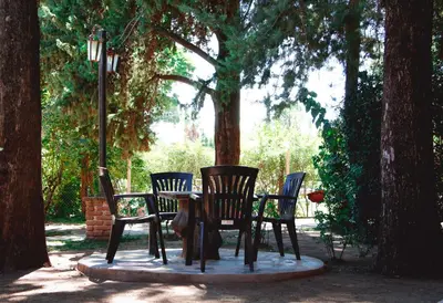 a table and chairs sitting under a tree at Ayres del Bosque in Merlo