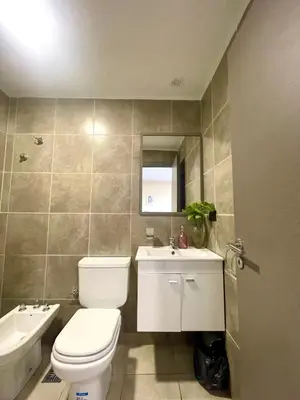 a bathroom with a toilet and a sink and a mirror at Nova Urbs in Cordoba