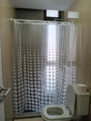 a bathroom with a shower curtain and a toilet at Sam Lake 3 in Villa Carlos Paz