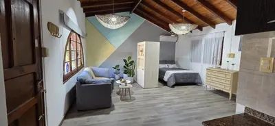 a room with a bedroom and a bed and a couch at monoamb moderno in Cordoba