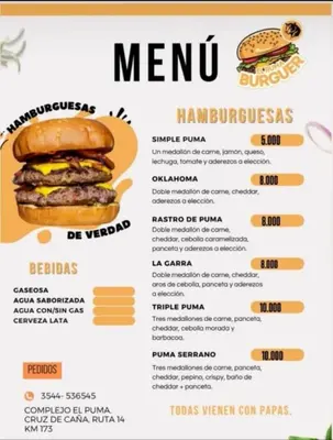 a menu for a mcdonalds restaurant with a hamburger at Confortable Casa con Pileta, Parrilla y Patio in Cruz de Caña