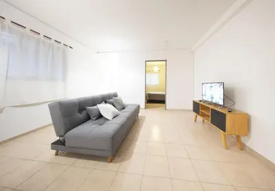 a living room with a couch and a tv at Hermoso Departamento Planta Baja in Cordoba