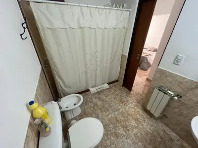 a bathroom with a toilet and a shower at Complejo El Viejo Nogal in Villa General Belgrano