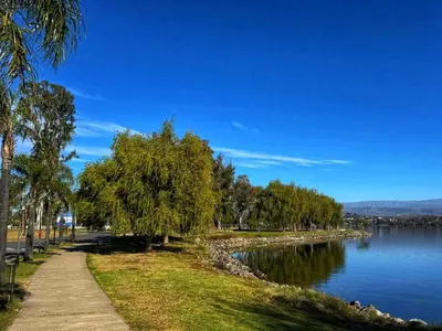 a path next to a body of water with trees at Cómoda y Espaciosa Casa Céntrica Frente al Lago San Roque - Carlos Paz in Villa Carlos Paz