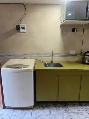 a kitchen with a sink and a washing machine at Monoambiente Amoblado in Cordoba