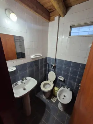 a bathroom with a toilet and a sink at Cabañas Eduviges in Mina Clavero